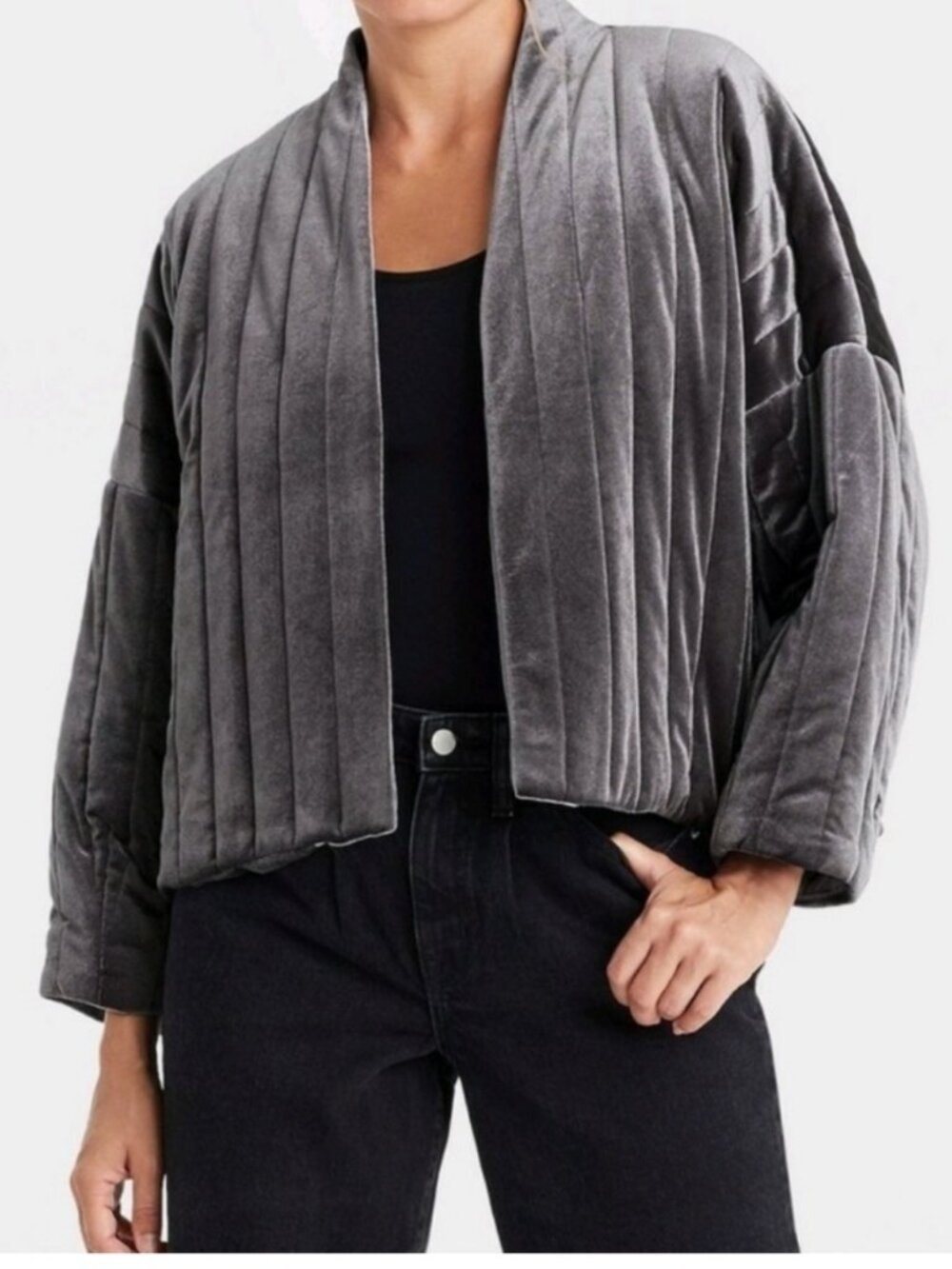 A New Day Quilted Velvet Open Front Jacket Like New